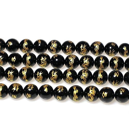 MJDCB Natural Stone Beads 8mm 43pcs Round Black Onyx Carved Dragon Loose Gemstone Bead Charms for Jewelry Making Bracelet Necklace Earring Pendant thumbnail 4