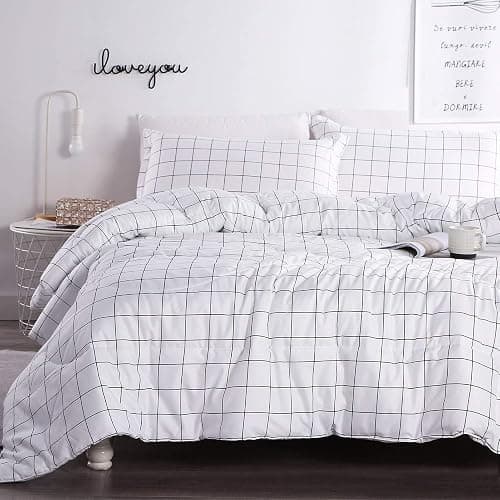 Andency White Grid Comforter Set Full Size (79x90 Inch), 3 Pieces(1 Grid Comforter and 2 Pillowcases), Summer Lightweight Microfiber Down Alternative White Comforter with Black Lines - White - Full (79*90 in) - Image 1