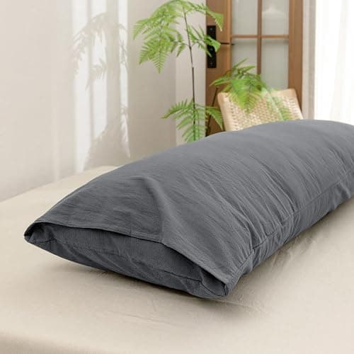 BESTOUCH 100% Washed Cotton Pillowcase for Hair and Skin Linen Feel Soft Comfortable Breathable 1 Pcs Pillow Case with Envelope Closure Solid Quiet Shade Grey Body 20x54 Inches thumbnail 4