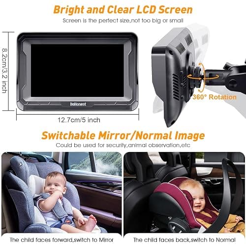 DoHonest Baby Car Camera HD 1080P - Rear-Facing Car Baby Monitor with Night Vision, Adjustable View Angle, Easy Setup, Anti-Glare Display, Safety for Kids & Infants thumbnail 2