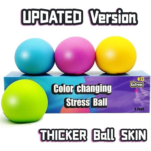 Eutreec Stress Ball Toys Color Changing - Sensory Squeeze Toys Squishy Balls for Teens Kids and Adults Stress Relief Balls for Easter Stocking Party Bundle - 4 Pack(Green/Yellow/Blue/Pink) - 4 Pack thumbnail 3