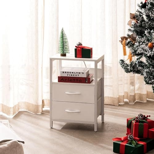 Yoobure Nightstand with Charging Station, Small Night Stand with Fabric Drawers and Storage Shelf for Bedrooms, Nightstands for Small Spaces, Bedside Table with USB Ports & Outlets, Bed Side Table thumbnail 7