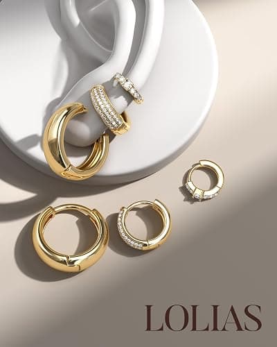 LOLIAS Small 14K Gold Plated Chunky Hoop Earrings for Women Hypoallergenic Silver Earrings Set for Sensitive Ears Non Tarnish Huggie Hoops Earring Stacks for Multiple Piercing Jewelry Lightweight 3Pairs thumbnail 6