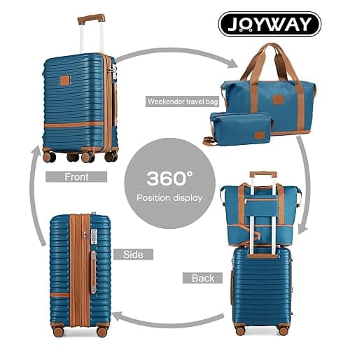 Joyway Carry On Luggage 20 Inch Expandable Suitcase with Spinner Wheel, 4 Piece Hard Shell Luggage Set with TSA Lock(Blue brown) thumbnail 3