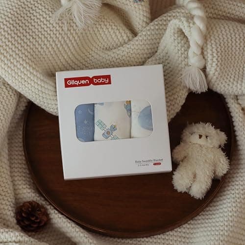 GLLQUEN BABY Baby Swaddle Wraps for 0-3 Months Newborn,Oeko-tex100,100% Breathable Organic Cotton Fabric Swadding Blankets,3 Pack(Astronaut) thumbnail 7