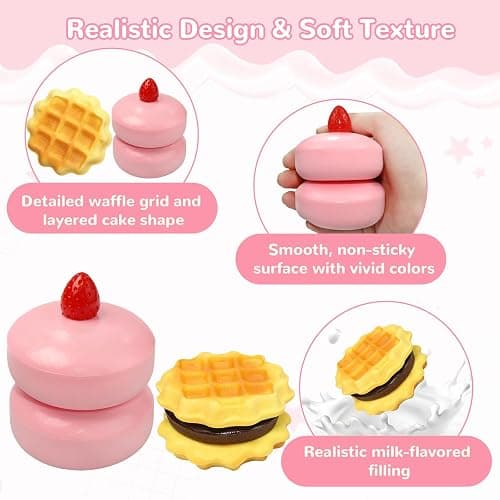 Slow Rising Squishy Cake & Waffle Squeeze Toys for Stress Relief, Soft Food Squishy for Kids Adults, Fidget Toys Party Favors, Popular Squishies Bread Birthday Gifts, Kawaii Satisfying Squishy thumbnail 3