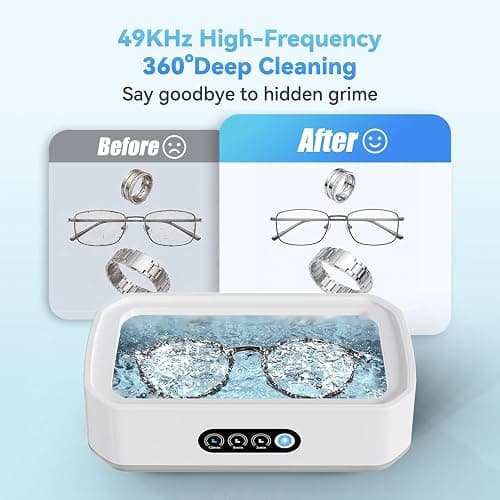Ultrasonic Jewelry Cleaner Machine: 49KHz Ultrasonic Cleaner with 3 Cleaning Modes for Jewelry,Glasses,Rings,Watch Strap,Dentures,Retainers,Coins,Earring,650ML 304 Stainless Steel Tank(White) thumbnail 2