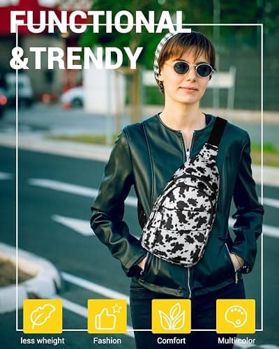 Tuwubi Crossbody Bags for Women, Sling Bag for Men, Small Hiking Backpack Anti Theft Lightweight for Outdoors Travel （M, Cow Print） thumbnail 2