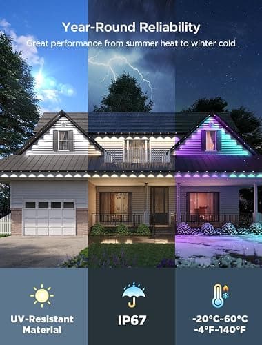 Govee Permanent Outdoor Lights 2, 100ft RGBIC Outdoor Lights with 72 LED Lights, IP67 Waterproof, 100 Scene Modes with 40lm White for Outdoor Decorations, Works with Alexa, Google Assistant, White thumbnail 4