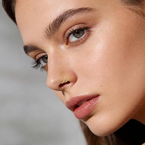 JFORYOU Fake Nose Ring Fake Septum Fake Nose Ring Hoop Fake Nose Rings for Women Faux Nose Piercing Spring Clip on No Pierced Non Piercing Faux Body Piercing Jewelry for Women Men thumbnail 7