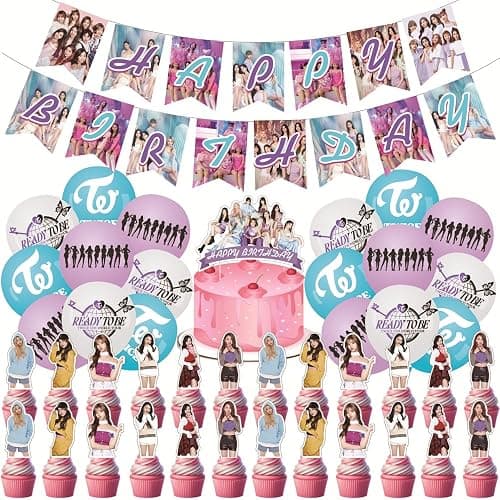 Twice Merch Party Decorations Include Happy Birthday Banners, Cake Toppers, Cupcake Toppers, Balloons - Image 1