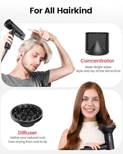 Dekuri Hair Dryer, 110,000 RPM High-Speed Fast Drying Blow Dryer, 500 Million Ionic Lightweight Hairdryer with Diffuser, Magnetic Nozzle, 4 Temps & 3 Speeds, Low Noise for Women & Men (Black) thumbnail 6