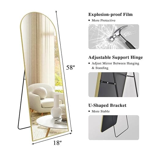 LunaMirror Full Length Mirrors Free Standing Floor Mirror Full Body Wall Mirror for Bedroom Living Room and Entrance, Arch Gold Frame, 147x44 CM thumbnail 2