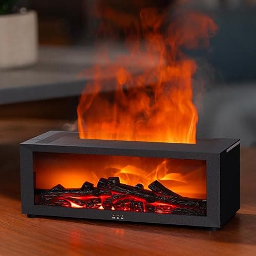 YALEDI Essential Oil Diffuser, 7 Colors Fireplace Fire Flame Aromatherapy Diffuser, 150ml Ultrasonic Humidifier, Scent Aroma Diffuser with Remote Control & Timer for Home,Bedroom,Office,Yoga (Black) - Image 1
