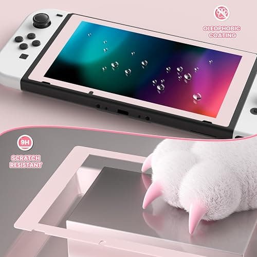 eXtremeRate 2 Pack Cherry Blossoms Pink Border Transparent HD Clear Saver Protector Film, Tempered Glass Screen Protector for Nintendo Switch [Anti-Fingerprint, Shatterproof, Bubble-Free] thumbnail 4