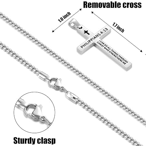 Fiusem Bible Verse Cross Necklace for Men, Stainless Steel Mens Necklace, Black/Gold/Silver Tone Cross Pendant for Men thumbnail 6