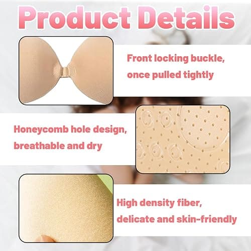 BFSYRR Stick On Bra, Strapless Push Up Bra, 4 Pairs of Black and Skin Color Sticky Bra for Women, Stick On Bra Push Up for Low Cut Dress Weddings Parties Dances thumbnail 3