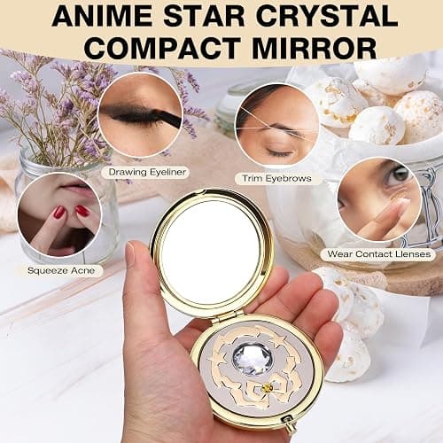 Saluaqui Anime Star Makeup Mirror, Cute Japanese Style Portable Folding Mirror with Crystal - 2.75 Inch Travel Purse Mirror, Unique Cosmetic Mirror & Cosplay Prop Gift for Women and Girls thumbnail 5