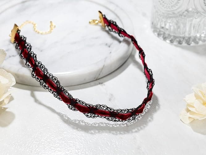 Lace Velvet Choker With Black Red, Ultra Comfortable Stretch Choker Necklaces for Women, Sexy Charm 90s Goth Choker, Halloween Gifts thumbnail 7