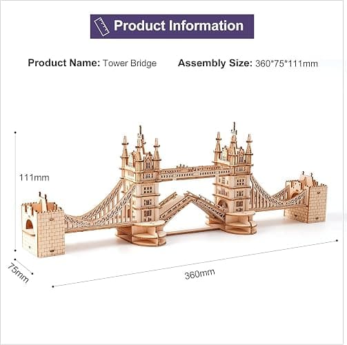 Rolife 3D Wooden Puzzles DIY London Tower Bridge Craft Model Kits for Adults to Build Birthday Gfit for Friends and Family thumbnail 3