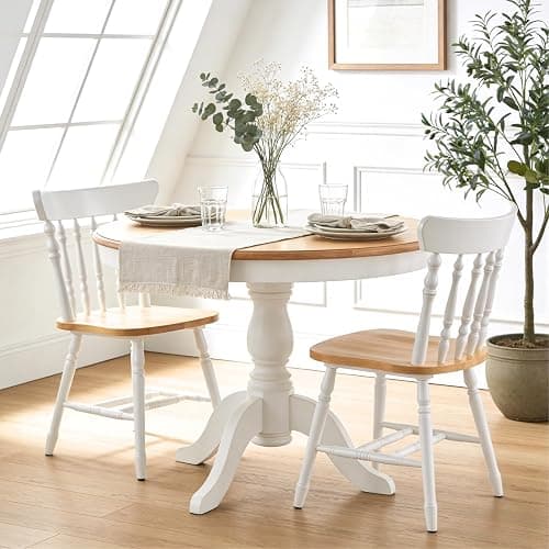 chairus White Windsor Dining Chairs Set of 2, Farmhouse Wooden Dining Room Chairs with Spindle Back & Turned Legs, Rustic Vintage Colonial Side Kitchen Chairs - Image 1