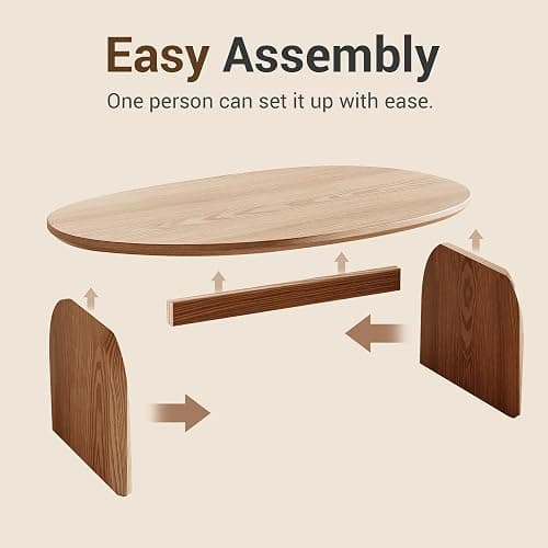 Honyee Modern Oval Coffee Table, Small Coffee Tables for Living Room - Oak Wood Top with Solid Legs, Wooden Center Table Easy Assembly for Living Room &Bedroom,Office, Natural thumbnail 6