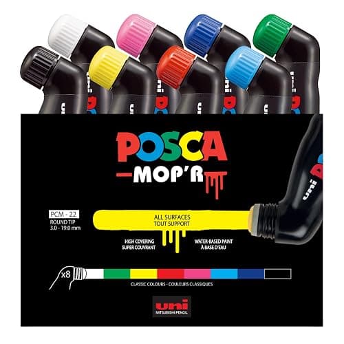 uni® POSCA MOP'R PCM-22 Water-Based Paint Markers, Round Tip (3.0-19.0mm), Assorted Colors, 8 Pack - Image 1