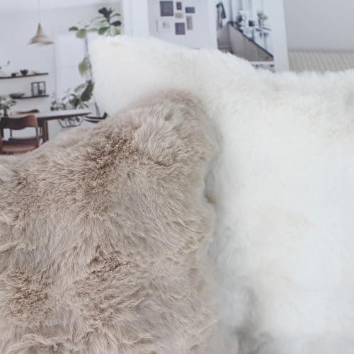 NIULAA Beige Cushion Covers 45 x 45 Soft Fluffy Faux Fur Cushion Cover Set of 2 Thick Plush Luxury Decorative Pillows 18x18 Modern Moroccan Style Covers Bedroom Sofa Pillow Shell thumbnail 5