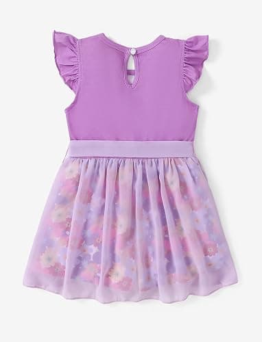 Disney Princess Frozen Elsa Minnie Mouse Stitch Toddler Girl Romper With Skirt Overlay Summer Jumpsuit with Bow 2-6 Years thumbnail 4