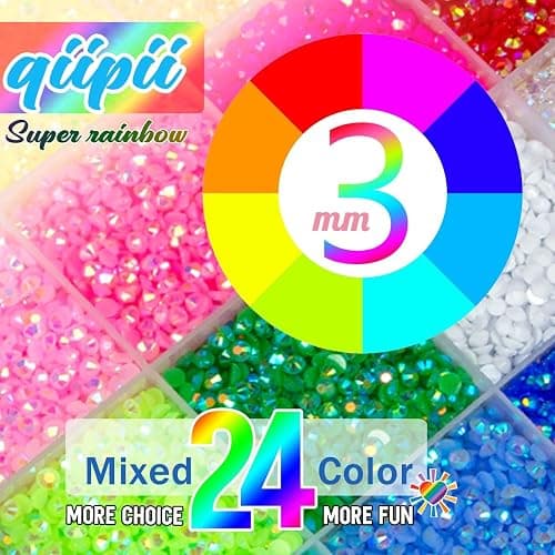 qiipii 24 Color 3mm Jelly Resin Rhinestones for Bedazzling Crafting Flatback Stones Bedazzler Kit Colorful Gems Diamonds Charms for Nails Eyes Face Makeup Tumblers Bottles DIY Crafts Shoes Phones thumbnail 3