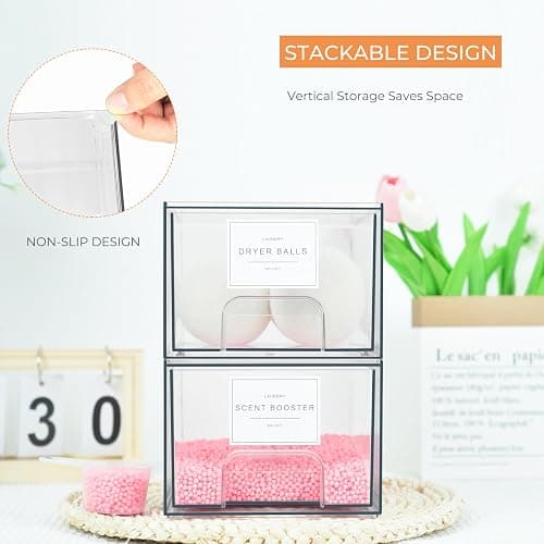 Rolheit 4 Pack Laundry Room Organization Storage Drawers with Labels, Clear Stackable Dryer Sheet Holder and Pod Containers, Detergent Dispenser for Laundry Room Organizing and Decor thumbnail 6