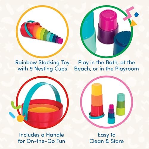 Battat – Stacking Toy – Educational & Dexterity Toy – Nesting Cup Playset – Water & Beach Toys – 18+ Months – Stack Up Cups, Medium, 10 Pieces Set thumbnail 4
