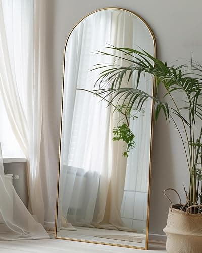Full Length Mirror, 57"x19" Arched Floor Mirror Freestanding, Floor Standing Full Body Mirror with Stand for Bedroom, Hanging Mounted for Living Room Cloakroom, Gold thumbnail 2