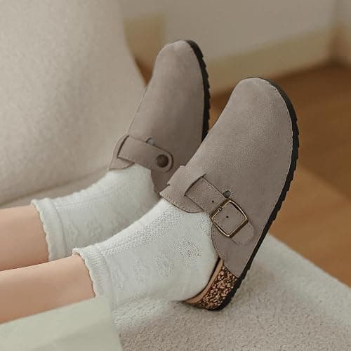 XTJSCBDSH Kids Suede Clogs with Cork Footbed, Toddler Boys Girls Sandals, Adjustable Buckle Slip-On Slippers, Arch Support Mules for Indoor Outdoor thumbnail 6
