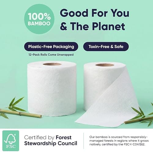 Save Trees Bamboo Toilet Paper - 12 Rolls Of Organic Toilet Paper, 3-ply, 300 Sheets Per Roll - PFAS Free, FSC Certified, Plastic Free, Vegan & Chemical Free Bamboo TP thumbnail 4