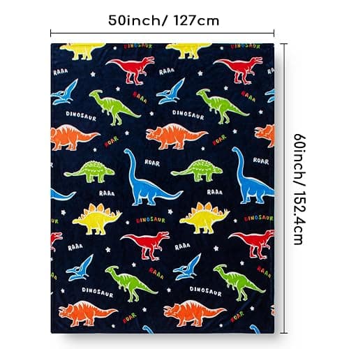 Dinosaur Gifts Toys for Boys Girls - Glow in The Dark Dino Blanket Best Christmas Birthday Valentines Easter Presents for Kids Age 1 2 3 4 5 6 7 8 9 10 Year Old Child Teen Toddler Soft Throw 50"x60" thumbnail 2