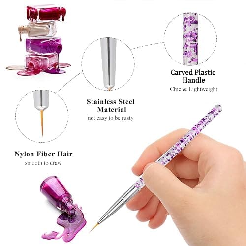 Hanyousheng 3 Pcs Nail Art Brushes, Nail Art Brush Pen,Miniature Fine Detail Paint Brush Set,Nail Art Design Painting Pen Brush for DIY & Professional Use,Detailer,Brush Dotting Tool(Random Color) thumbnail 4