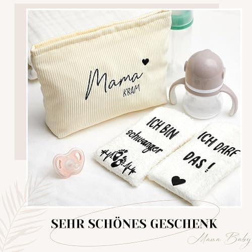 Jadive 2 Stück Geschenkset für Werdende Mütter Mama Kram Kosmetiktasche aus Cord mit Reißverschluss Schwangerschaft Rutschfeste Socken für Neue Mama Frauen Babyparty Verkünden (Cremeweißer Cord, weiß) thumbnail 4