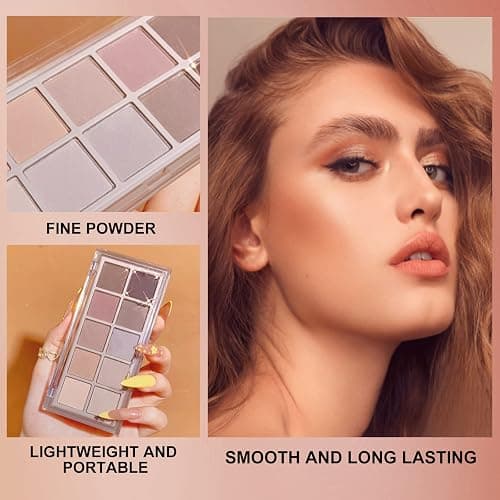 Erinde 10 Colors Nude Eyeshadow Palette, Taupe Brown Mavue Matte Eye Shadow Palette Makeup, Neutral Grey Smokey Eye Pallete, Ultra-Blendable, Long Lasting Natural Eyeshadow for Older Women, Cement thumbnail 3