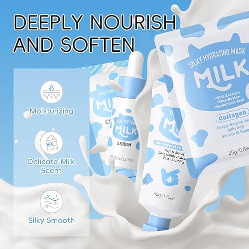 Milk Skin Care Set for Kids & Teens, 12 IN 1 Moisturizing & Gentle Milk Skin Care for Teens Girls Ages 8-12, Face Care Kit, Milk Skincare for Girls 10-12, Bulk Birthday Gifts,Mothers Day Gift, 12PCS thumbnail 6