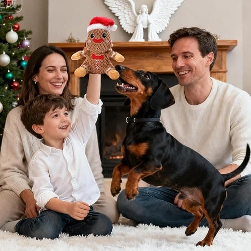 loncoldy Christmas Dog Toys Gingerbread Man Dog Squeaky Toy Cute Stuffed Large Plush Chew Toy to Keep Them Busy Interactive Puppy Toys Holiday Pet Toys for Dogs Gifts for Puppy, Small, Medium Breed thumbnail 4