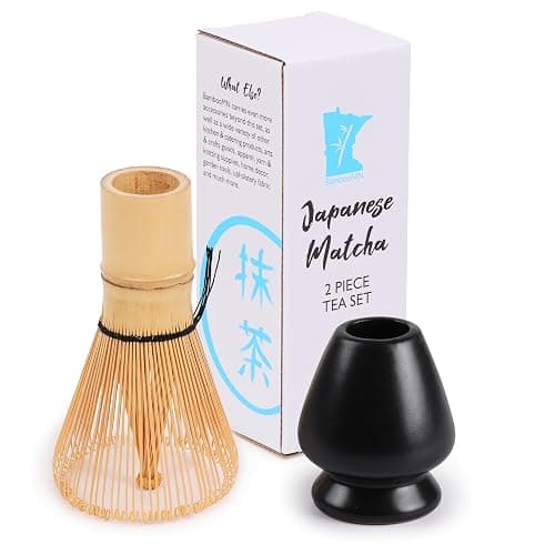 Matcha Tea Bamboo Whisk And Ceramic Rest 2 Piece Set - Black Holder - Image 1
