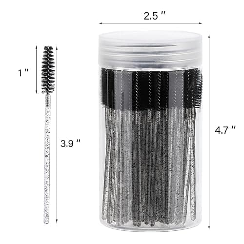 100 Pcs Disposable Mascara Wands, Crystal Eyebrow Spoolies Brush for Eyelash Extensions, Black Lash Brushes with Container thumbnail 2