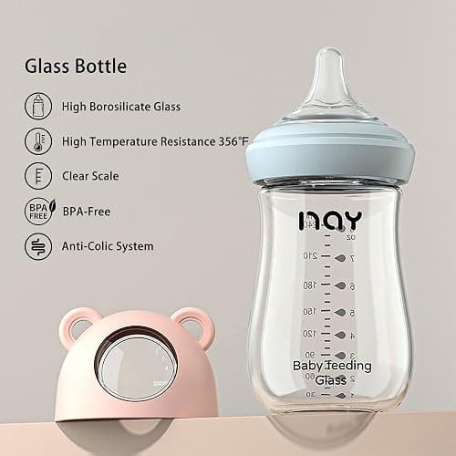 yanyoyo Natural Glass Baby Bottle for Breastfeeding Babies, 8oz Anti-Colic Baby Bottle with Natural Response Nipple(M), Clear, Wide Neck, 4 Pack, 3 Months+ thumbnail 7