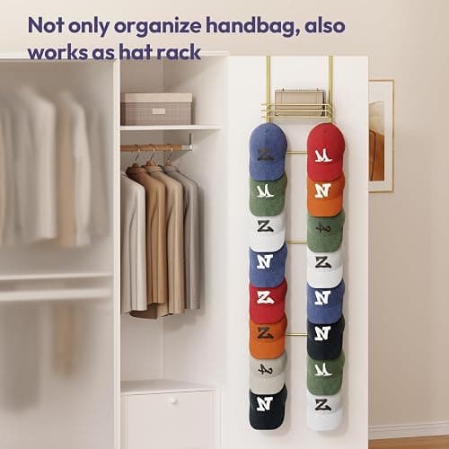 SWTYMIKI Over the Door Purse Organizer - Wall Mounted Handbag Organizer with 16 Hooks and Metal Basket, Hanging Purse Storage Rack Holds up to 16 Bags, Bag Rack Can Use As 1/2 Part, for Door, Closet thumbnail 7