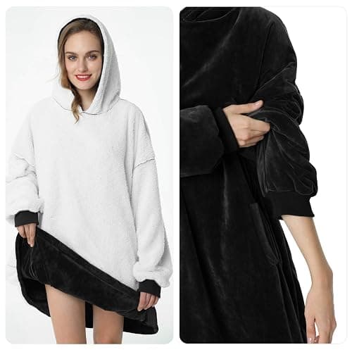 LetsFunny Blanket Hoodie,Oversized Wearable Sherpa Fleece Blanket Sweatshirt,Super Soft Warm Cozy with Giant Pocket,Gifts for Women Men Adults Teenagers Kids, One Size Fits All thumbnail 4