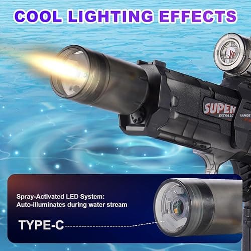 Sidypro Electric Water Gun with Long Range,LED Light Automatic Squirt Gun for Kids and Adults,Outdoor Long Distance Water Pistol for Pool Beach Summer Swimming Party (Black) thumbnail 5