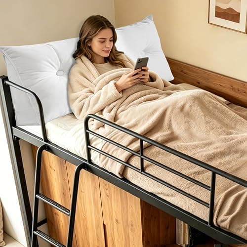 Bilimili Headboard Pillow Twin, 39" Wedge Reading Pillow for Bed Sitting Up, for College Dorm Bed & Sofa, Soft Plush Cover with Side Pockets, Beige thumbnail 3