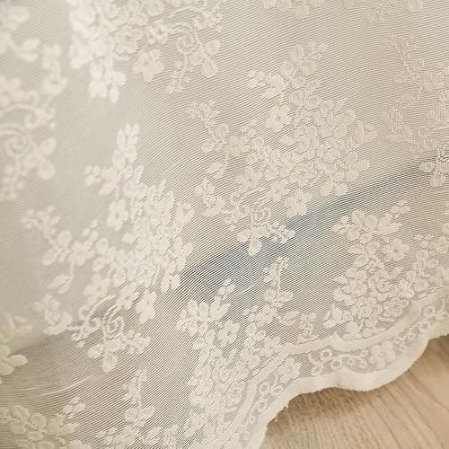 YJ YANJUN Ivory Lace Shower Curtain - Shabby Chic Flower Shower Curtain with Attached Valance, Luxury Lace for Bathroom, Farmhouse Bath Curtains, 72 x 72 Inch, Light Beige thumbnail 6