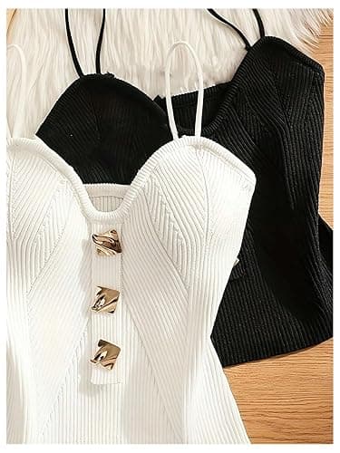 Verdusa Women's Old Money Clothes 2 Pack Crop Tops Ribbed Camisole Fall Fashion Knit Cami Top thumbnail 3